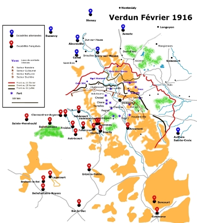 Verdun février 1916. Positions des escadrilles